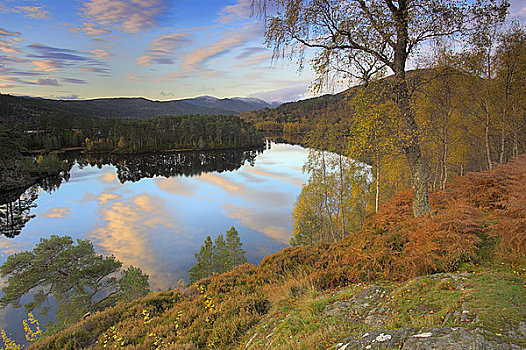 苏格兰,高地,天空,秋色,反射,湖,漂亮