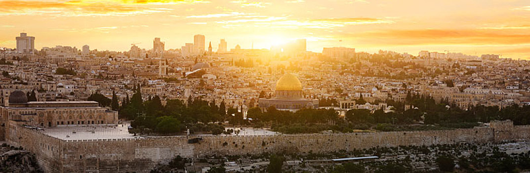耶路撒冷,城市,日落