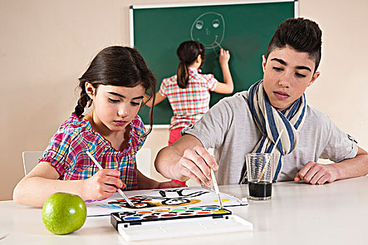 孩子,绘画,教室
