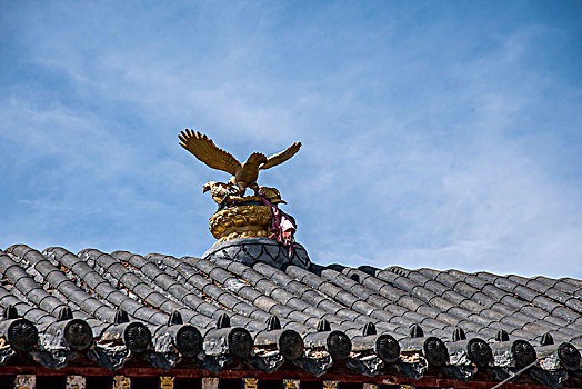 山西忻州市五臺山廣宗寺寺院殿頂飛鷹