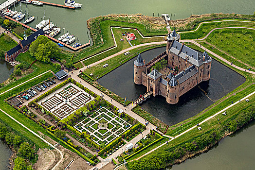 城堡,护城河,博物馆,北荷兰,荷兰