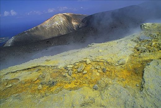 喷气孔,火山口,火山,岛屿,埃奥利群岛,西西里,意大利