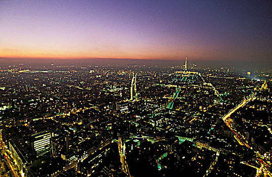 法国,巴黎,全视图,夜晚