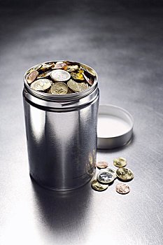 罐,满,欧元硬币