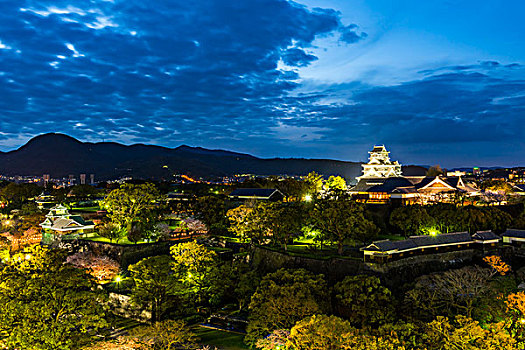 熊本,城堡,灯光,向上,城市,办公室