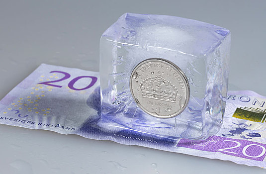 瑞典,一个,硬币,冰