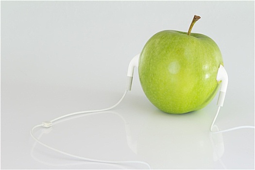 特写,概念,青苹果,耳机