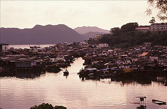 香港,渔村,水上,黄昏