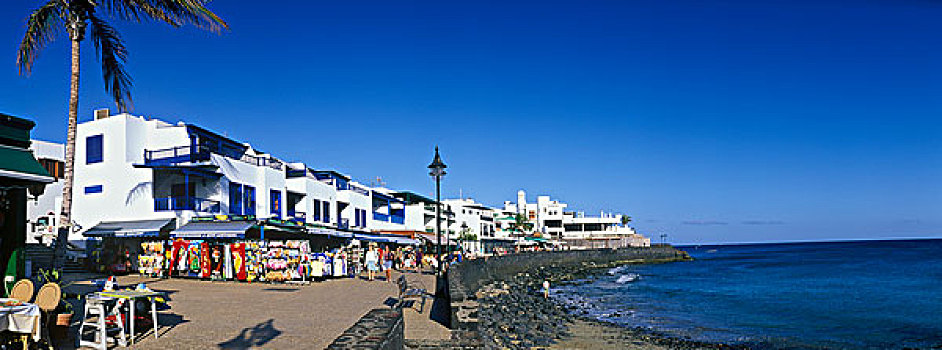 海滩,散步场所,普拉亚布兰卡,兰索罗特岛,加纳利群岛,西班牙,欧洲