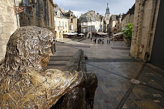 青铜,雕塑,坐,男人,萨尔拉,法国