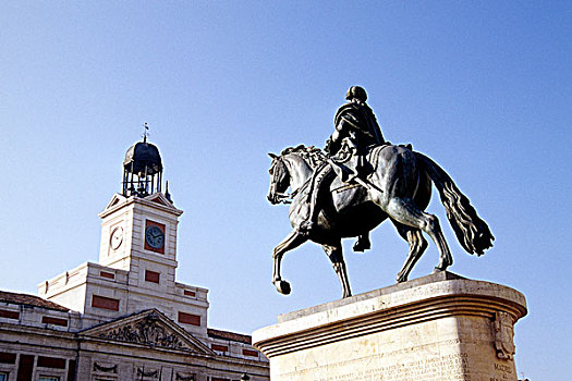 政府建筑,骑马,雕塑,卡洛斯,中心,广场,马德里,西班牙,欧洲