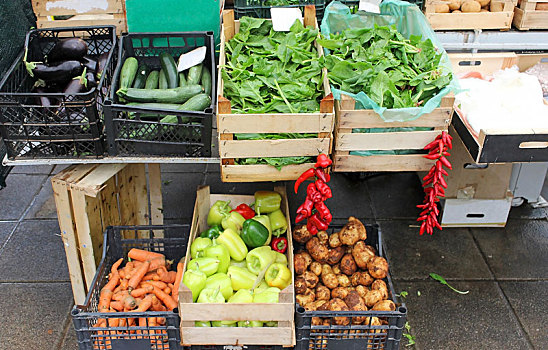 满,蔬菜,市场,板条箱