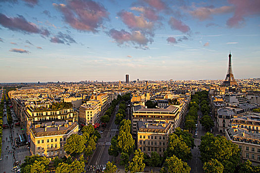 晚间,阳光,上方,埃菲尔铁塔,建筑,巴黎,法国