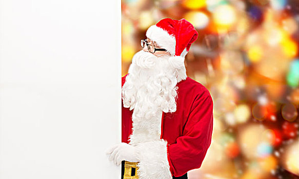 圣诞节,休假,广告,人,概念,男人,服饰,圣诞老人,白色,留白,广告牌,上方,红灯,背景
