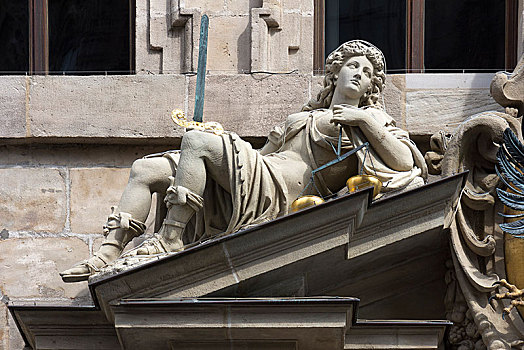 雕塑,老市政厅,纽伦堡,中间,弗兰克尼亚,巴伐利亚,德国,欧洲