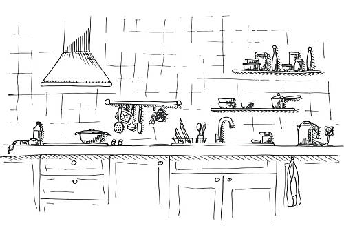 厨房,水槽,厨房操作台,素描