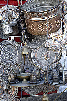 铜器,纪念品店,安卡拉,土耳其,亚洲
