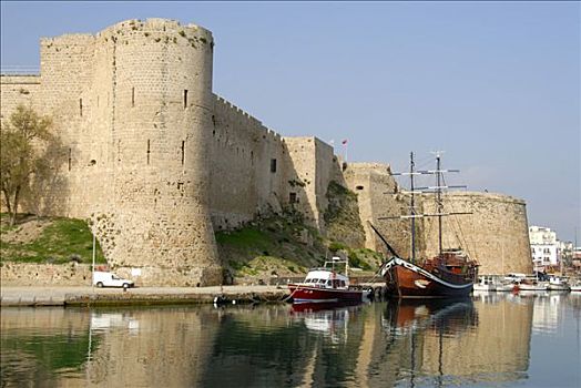 老,帆船,粗厚,墙壁,城堡,凯里尼亚,塞浦路斯北部