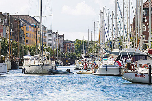 风景,运河,泊船,港口,哥本哈根,丹麦