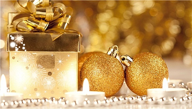 礼盒,蜡烛,圣诞节,彩球