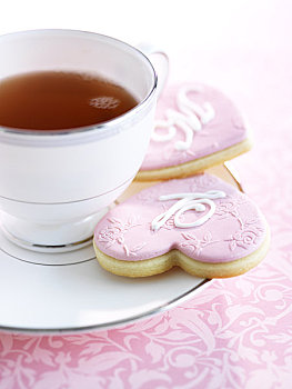 心形,粉色,饼干,茶杯