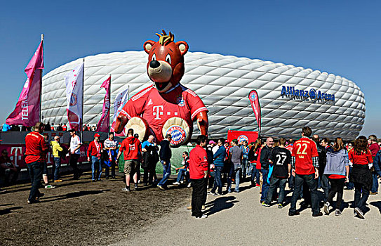 竞技场,观众,足球,球迷,吉祥物,拜恩州,慕尼黑,上巴伐利亚,巴伐利亚,德国,欧洲