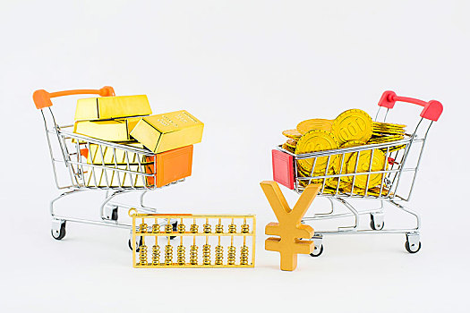 购物车和金块,鼓励人们购物和消费,促进增长