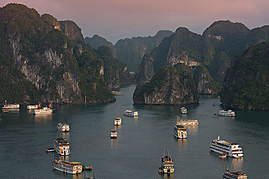 帆船,泊船,下龙湾,石灰石,悬崖,世界遗产,海湾,北越,越南,亚洲