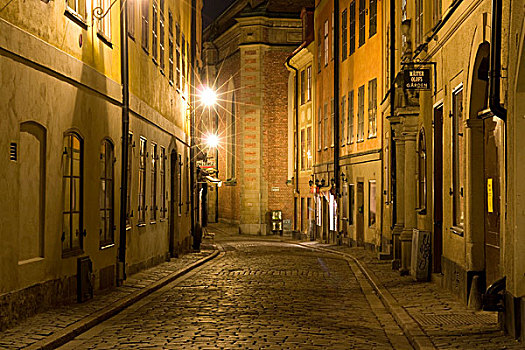 历史,城镇,加玛,夜景,斯德哥尔摩,瑞典,斯堪的纳维亚,欧洲