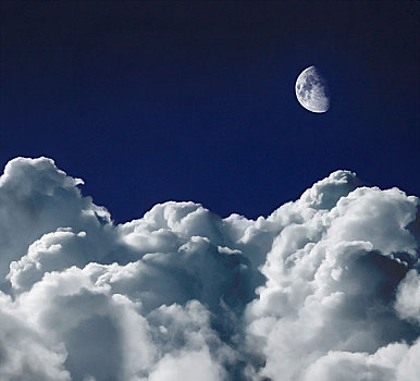 积云,高海拔,天空,月亮,高处