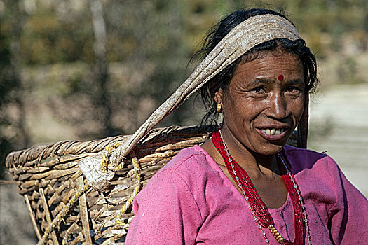 女性,尼泊尔人,农民,篮子,头像,靠近,尼泊尔,亚洲