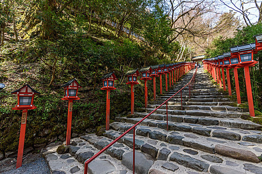红灯笼,石头,台阶,靠近,京都,日本