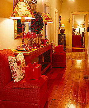 木质,桌子,客厅,微型,针叶树,装饰,简单,红丝带,喜庆,接触