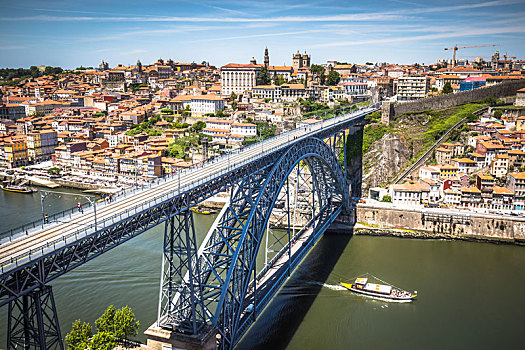 城市,波尔图,葡萄牙,桥,上方,河,古建筑,老城