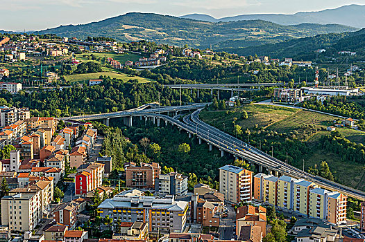 风景,上方,公寓,楼宇,高速公路,连通,意大利,欧洲