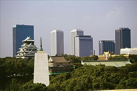 城堡,摩天大楼,城市,大阪城,大阪,日本