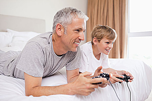 高兴,父亲,儿子,玩电玩