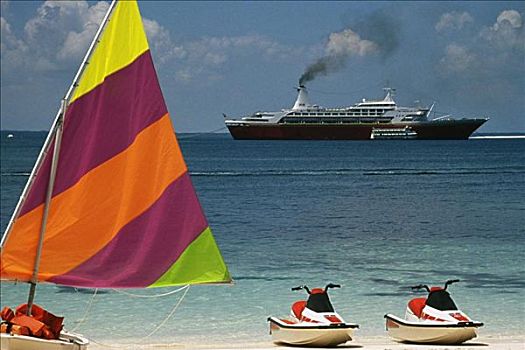 侧面,船,彩色,航行,壮观,游船,背景,金银岛,巴哈马