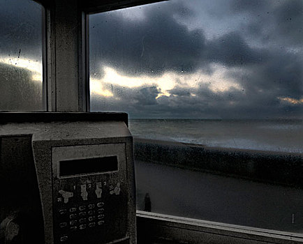 电话亭,靠近,海洋