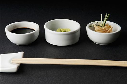 特写,筷子,酱油,芥末,腌制,姜