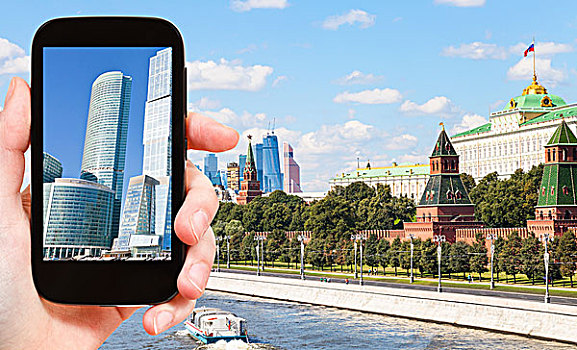 照相,莫斯科,城市,塔,智能手机