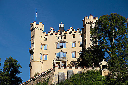 巴伐利亚,城堡,山坡,蓝天,德国