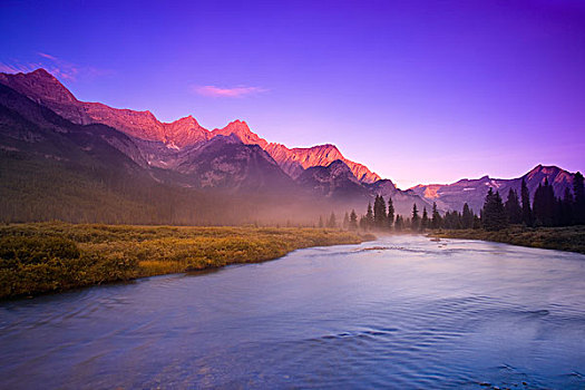 日出,河,麋鹿,湖,省立公园,不列颠哥伦比亚省,加拿大