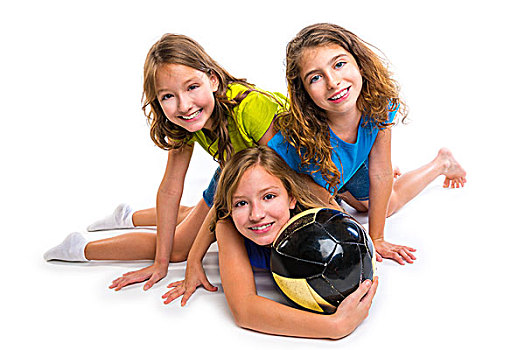 足球,女孩,团队,球,白色背景,背景
