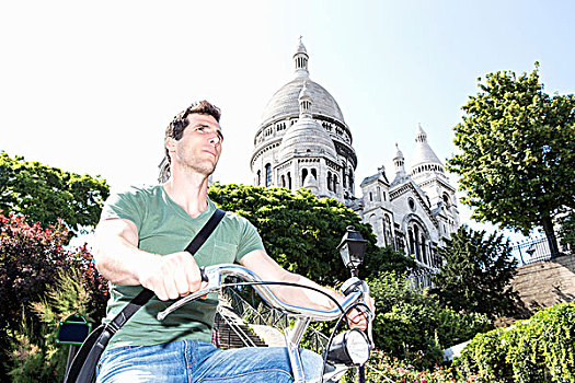 中年,男人,骑自行车,巴黎,法国