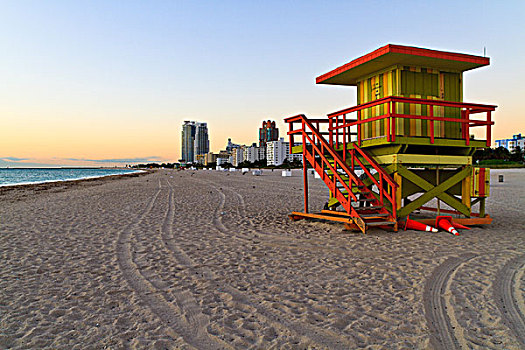 日出,小屋,海滩,迈阿密海滩,佛罗里达,美国