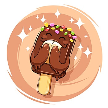高兴,卡通,巧克力冰淇淋,圆