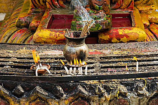 缅甸,仰光,塔,香,蜡烛,燃烧,白天,庙宇