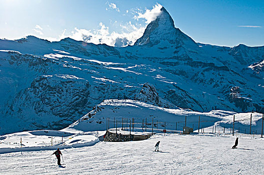 欧洲,瑞士,瓦莱,省,戈尔内格拉特,顶峰,训练,停止,滑雪者,享受,攀升