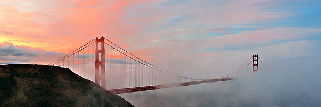 金门大桥,雾,全景,旧金山